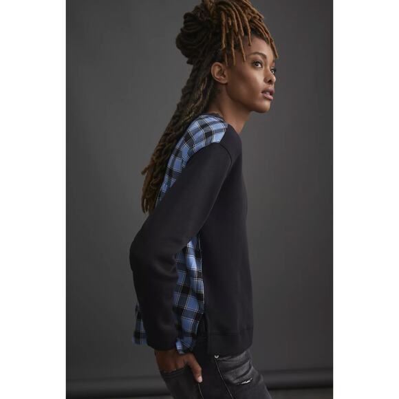 NEW Anthropologie Pilcro Flannel Mix Sweatshirt - Small - Picture 1 of 11